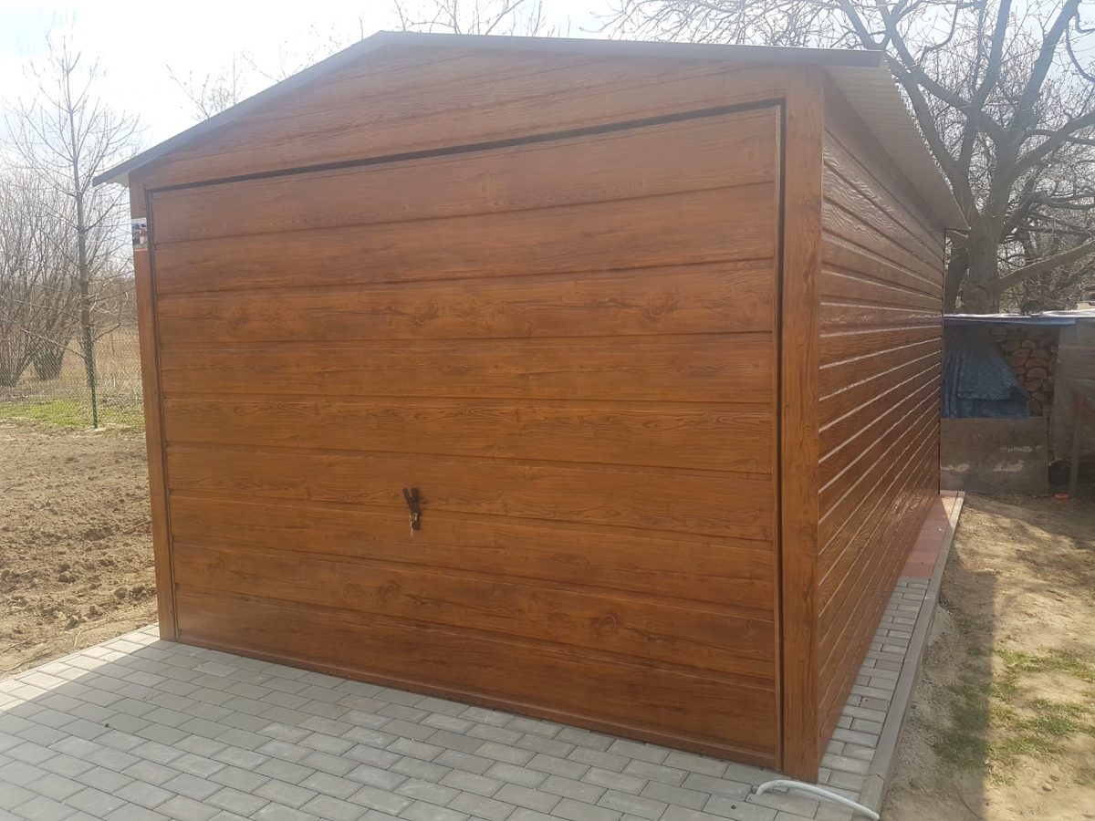 Plechová garáž 3x5m - zlatý dub/ výklopná vrata