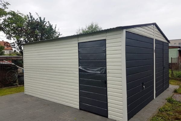 Plechová garáž 5x5m - špinavě bílá/ grafit