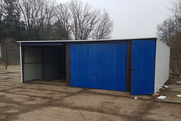Plechová garáž 7x5m - bílá/modrá