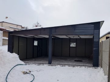 Plechová garáž 6,5x7m – grafit tmavý matný/špinavě bílá