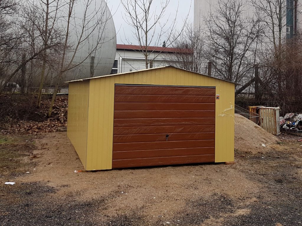 Plechová garáž 4x6 - písková/ zlatý dub